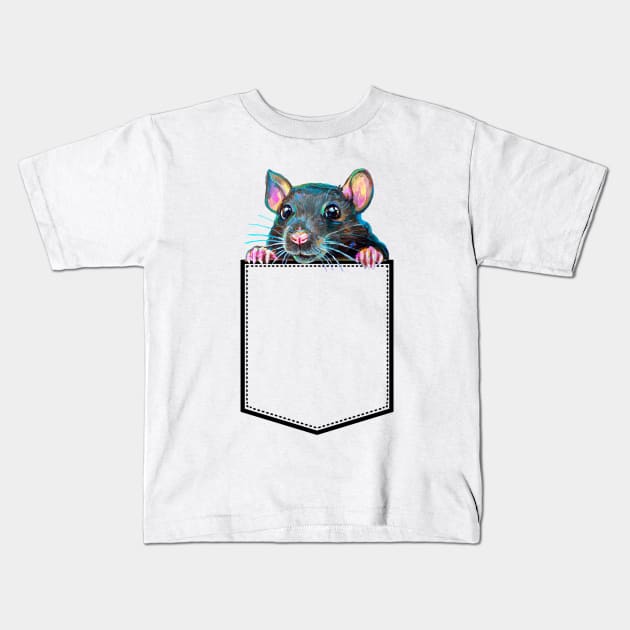 Adorable Rat in Pocket T Shirt by Robert Phelps Kids T-Shirt by RobertPhelpsArt